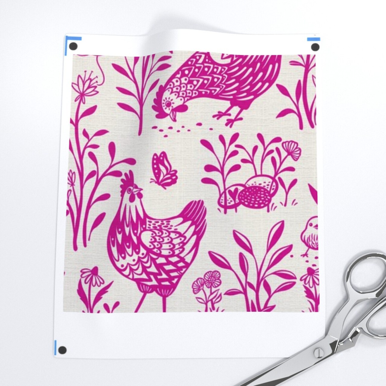 Fuschia Bright Rooster Chickens Toile De Jouy Farmhouse Cottage Chicks Scandinavian Custom Printed Fabric by Spoonflower Various Fabrics by the Yard or Fat Quarter